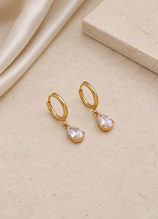 Crystal Pear Hoops